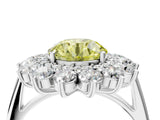 White gold Fancy Yellow Round Cut Halo Cluster Diamond Ring with Pave Band and Four-Prong Setting_16