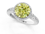 White gold Fancy Yellow Round  Cut Halo Diamond Engagement Ring with Pave Band and Four-Prong Setting_1