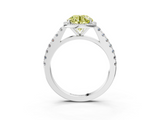 White gold Fancy Yellow Round  Cut Halo Diamond Engagement Ring with Pave Band and Four-Prong Setting_3