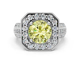 White gold Fancy Yellow Round Cut Halo Diamond Engagement Ring with Pave Split Shank and Four-Prong Setting_6