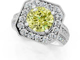 White gold Fancy Yellow Round Cut Halo Diamond Engagement Ring with Pave Split Shank and Four-Prong Setting_7