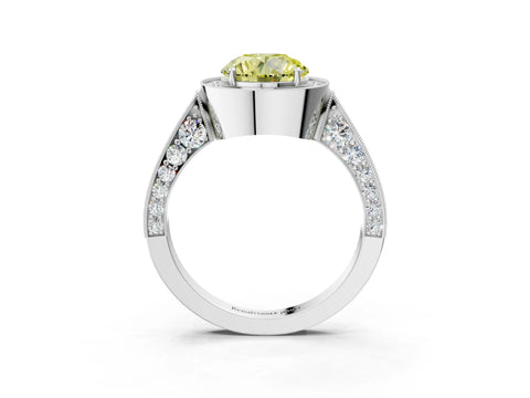 White gold Fancy Yellow Round Cut Halo Diamond Engagement Ring with Split Shank Band and Four-Prong Setting_15