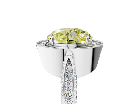 White gold Fancy Yellow Round Cut Halo Diamond Engagement Ring with Split Shank Band and Four-Prong Setting_17