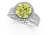 White gold Fancy Yellow Round  Cut Halo Diamond Engagement Ring with Split Shank and Four-Prong Setting_1