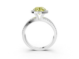 White gold Fancy Yellow Round  Cut Halo Diamond Engagement Ring with Split Shank and Four-Prong Setting_3