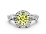 White gold Fancy Yellow Round  Cut Halo Diamond Pave Band Ring with Four-Prong Setting