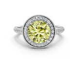 White gold Fancy Yellow Round  Cut Halo Diamond Pave Band with Four-Prong Setting