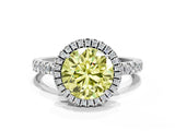 White gold Fancy Yellow Round Cut Halo Diamond Pave Band with Prong Setting_12