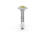 White gold Fancy Yellow Round Cut Halo Diamond Ring with Beaded Split Shank and Four-Prong Setting_2