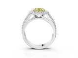 White gold Fancy Yellow Round Cut Halo Diamond Ring with Beaded Split Shank and Four-Prong Setting_3