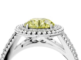 White gold Fancy Yellow Round Cut Halo Diamond Ring with Beaded Split Shank and Four-Prong Setting_4