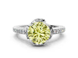 White gold Fancy Yellow Round  Cut Halo Diamond Ring with Channel Set Band and Four-Prong Setting_29