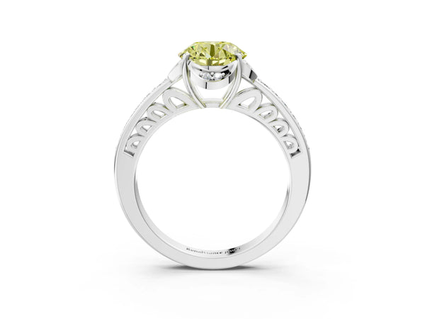 Platinum Round Floral Petal Engagement Ring Setting for Fancy Yellow Center