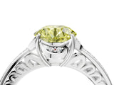White gold Fancy Yellow Round  Cut Halo Diamond Ring with Channel Set Band and Four-Prong Setting_33