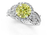 White gold Fancy Yellow Round Cut Halo Diamond Ring with Milgrain and Bezel Accents on a Split Shank Band_13
