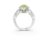 White gold Fancy Yellow Round Cut Halo Diamond Ring with Milgrain and Bezel Accents on a Split Shank Band_15