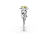White gold Fancy Yellow Round Cut Halo Diamond Ring with Milgrain and Bezel Accents on a Split Shank Band_2