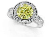 White gold Fancy Yellow Round  Cut Halo Diamond Ring with Pavé Band and Four-Prong Setting_46