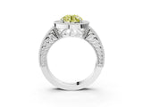 White gold Fancy Yellow Round  Cut Halo Diamond Ring with Pavé Band and Four-Prong Setting_48
