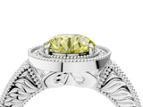 White gold Fancy Yellow Round  Cut Halo Diamond Ring with Pavé Band and Four-Prong Setting_49