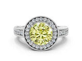 White gold Fancy Yellow Round  Cut Halo Diamond Ring with Pavé Band and Four-Prong Setting_52