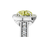 White gold Fancy Yellow Round  Cut Halo Diamond Ring with Pavé Band and Four-Prong Setting_58