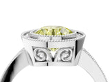 White gold Fancy Yellow Round  Cut Halo Diamond Ring with Pavé Band and Milgrain Prong Setting_54