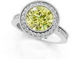 White gold Fancy Yellow Round  Cut Halo Diamond Ring with Pavé Band and Milgrain Prong Setting_57
