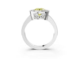 White gold Fancy Yellow Round  Cut Halo Diamond Ring with Pavé Band and Milgrain Prong Setting_59