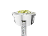 White gold Fancy Yellow Round  Cut Halo Diamond Ring with Pavé Band and Milgrain Prong Setting_61