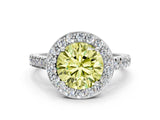 White gold Fancy Yellow Round Cut Halo Diamond Ring with Pavé Band and Three-Prong Setting_24