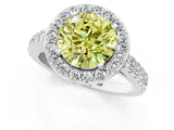 White gold Fancy Yellow Round Cut Halo Diamond Ring with Pavé Band and Three-Prong Setting_25