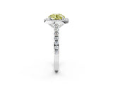 White gold Fancy Yellow Round Cut Halo Diamond Ring with Pavé Band and Three-Prong Setting_26