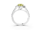 White gold Fancy Yellow Round Cut Halo Diamond Ring with Pavé Band and Three-Prong Setting_27