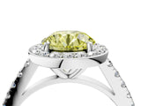 White gold Fancy Yellow Round Cut Halo Diamond Ring with Pavé Band and Three-Prong Setting_28