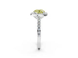White gold Fancy Yellow Round Cut Halo Diamond Ring with Pavé Band and Three-Prong Setting_2