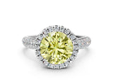 White gold Fancy Yellow Round Cut Halo Diamond Ring with Pavé Band_24