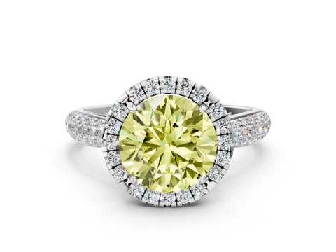 White gold Fancy Yellow Round Cut Halo Diamond Ring with Pavé Band_24