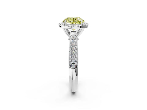 White gold Fancy Yellow Round Cut Halo Diamond Ring with Pavé Band_26