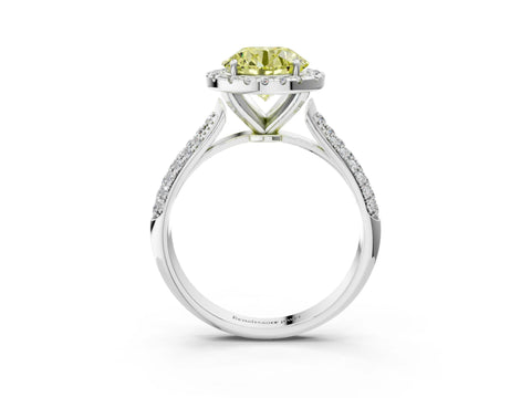 White gold Fancy Yellow Round Cut Halo Diamond Ring with Pavé Band_27