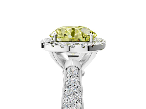White gold Fancy Yellow Round Cut Halo Diamond Ring with Pavé Band_29