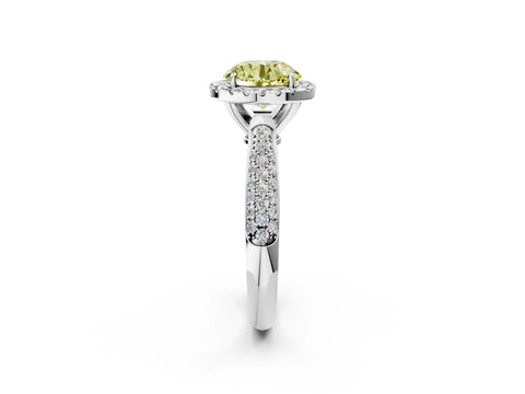 White gold Fancy Yellow Round Cut Halo Diamond Ring with Pavé Band_2