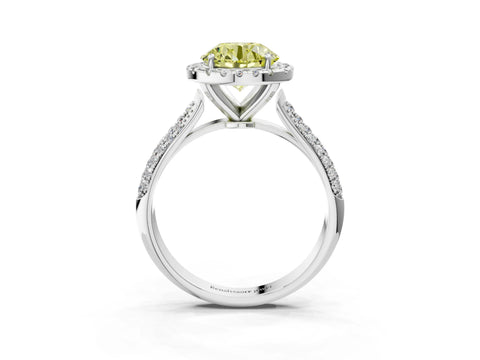White gold Fancy Yellow Round Cut Halo Diamond Ring with Pavé Band_3