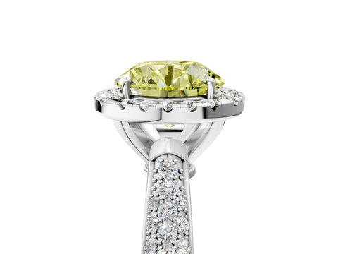 White gold Fancy Yellow Round Cut Halo Diamond Ring with Pavé Band_5