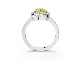 White gold Fancy Yellow Round  Cut Halo Diamond Ring with Pave Band and Four-Prong Setting_3