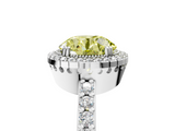 White gold Fancy Yellow Round  Cut Halo Diamond Ring with Pave Band and Four-Prong Setting_5