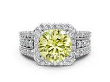 White gold Fancy Yellow Round Cut Halo Diamond Ring with Round  Split Shank and Prong Setting_58