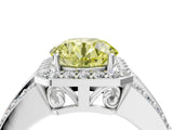 White gold Fancy Yellow Round Cut Halo Diamond Ring with Round  Split Shank and Prong Setting_62