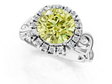 White gold Fancy Yellow Round  Cut Halo Diamond Ring with Scrollwork Band and Four-Prong Setting_1