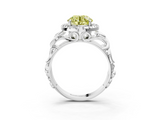 White gold Fancy Yellow Round  Cut Halo Diamond Ring with Scrollwork Band and Four-Prong Setting_3